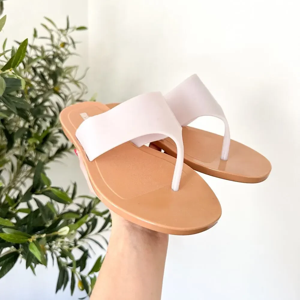 Melissa Essential Chic T-Strap Flip Flop Sandals Beige 7